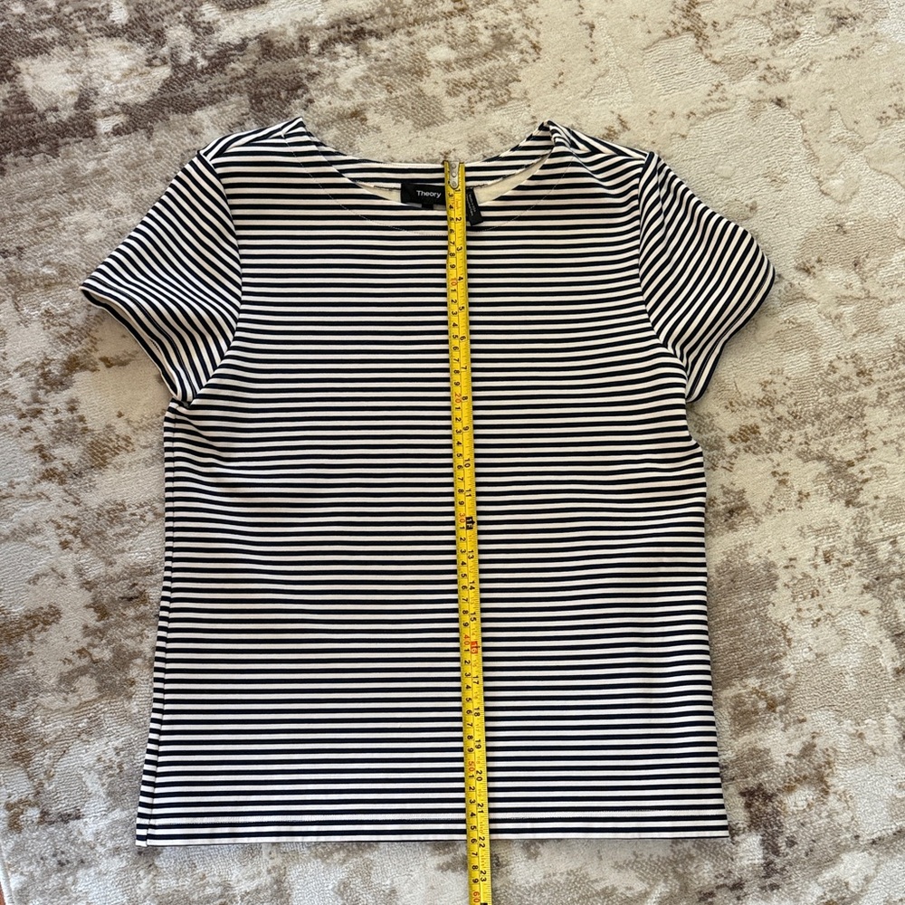 Theory Cream Top with Navy Striped Neckline - Picture 3 of 6